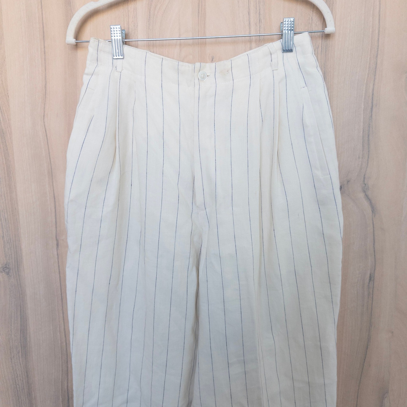 Vintage J. Peterman Company Linen Trouser Pants 10 Ivory Pinstripe High Rise — image 2 of 8